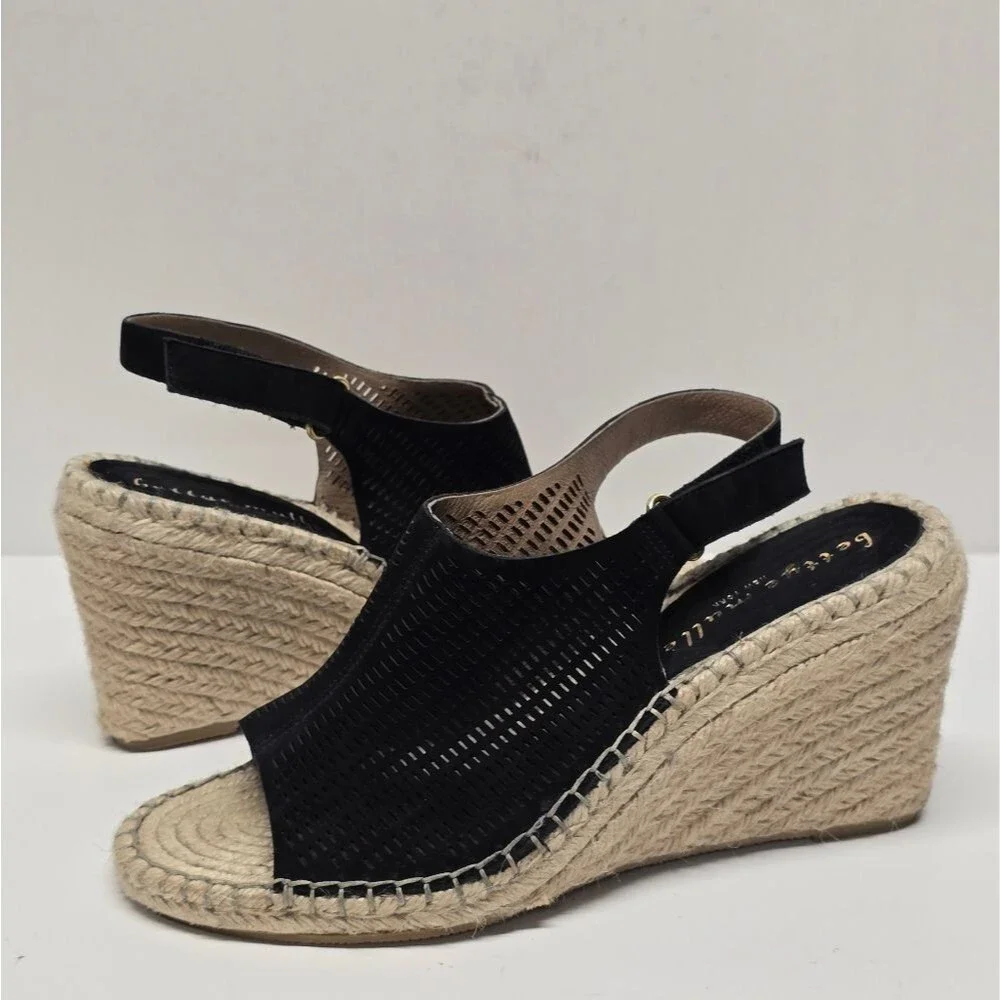 Bettye Muller Vicente Espadrille Wedge Sandals Black Suede Women's 9